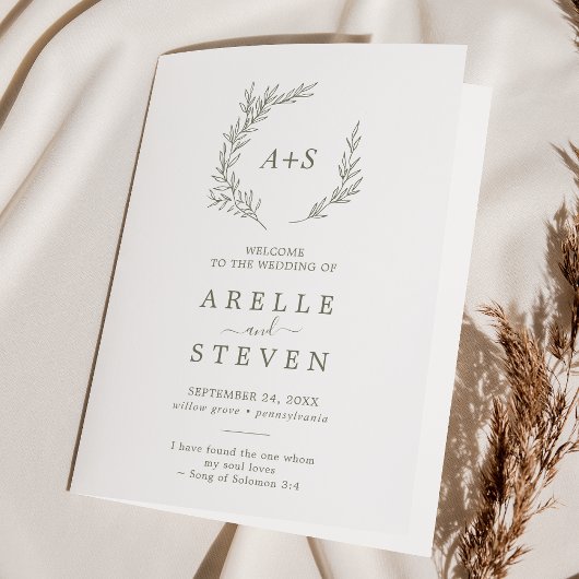 Mindestleaf | Olive Green Folded Wedding Program Programm