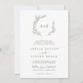 Mindestleaf | Olive Green Formal Monogram Wedding Einladung (Vorderseite)