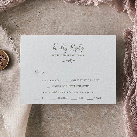 Mindestleaf | Olive Green Menu Choice RSVP Card