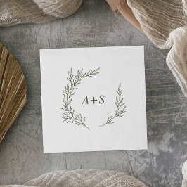 Mindestleaf | Olive Green Monogram Wedding Serviette