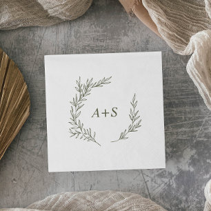 Mindestleaf Olive Green Monogram Wedding Serviette