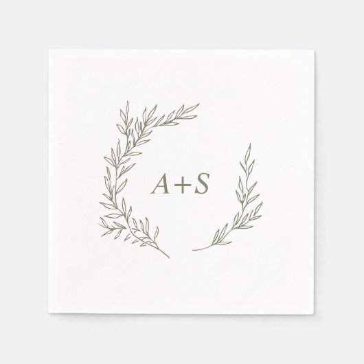 Mindestleaf | Olive Green Monogram Wedding Serviette (Vorderseite)