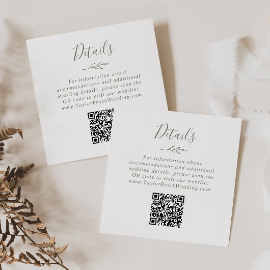 Mindestleaf | Olive Green QR Code Wedding Details Begleitkarte