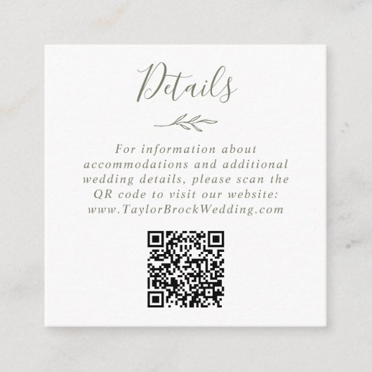 Mindestleaf | Olive Green QR Code Wedding Details Begleitkarte (Vorderseite)