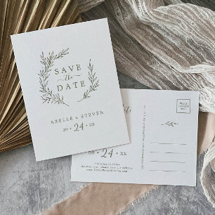 Mindestleaf   Olive Green Save the Date Einladungspostkarte