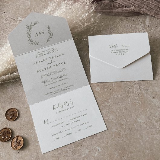 Mindestleaf | Olive Green Wedding All In One Einladung