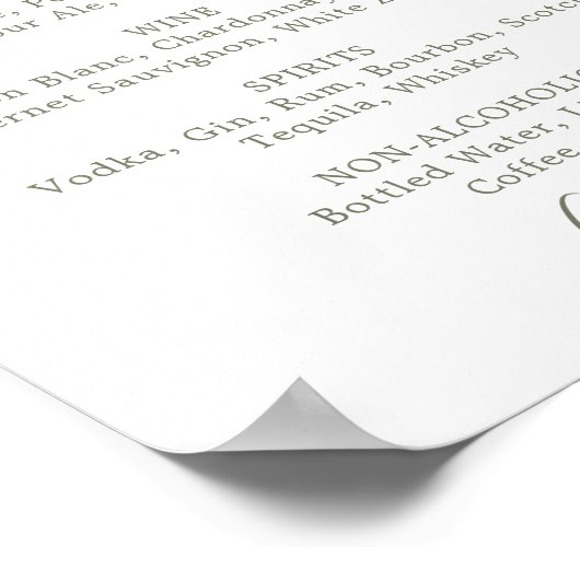 Mindestleaf | Olive Green Wedding Drink Menu Sign Poster (Ecke)