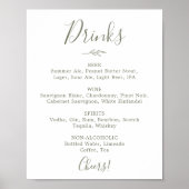 Mindestleaf | Olive Green Wedding Drink Menu Sign Poster (Vorne)