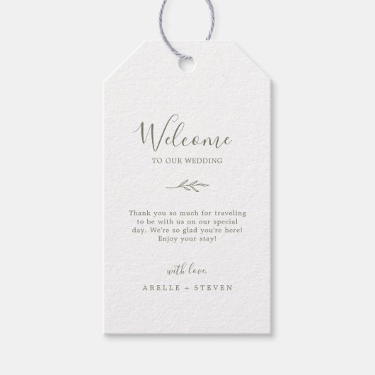 Mindestleaf | Olive Green Wedding Welcome Geschenkanhänger (Vorderseite)