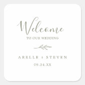 Mindestleaf | Olive Green Wedding Welcome Quadratischer Aufkleber (Vorderseite)