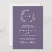 Mindestleaf | Plum Lila formale Monogramm-Hochzeit Einladung (Vorderseite)