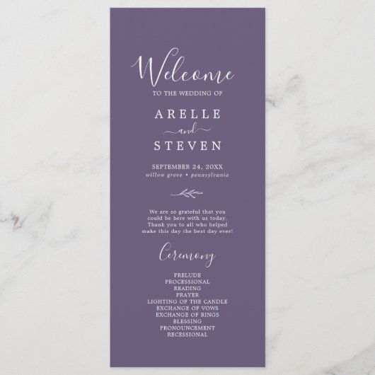 Mindestleaf | Plum Lila Wedding Program Programm (Vorderseite)