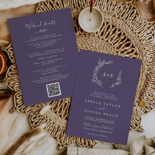 Mindestleaf | Plum Lila Weekend Events Hochzeit Einladung