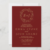 Mindestleaf | Red Formal Monogram Wedding Einladung (Vorderseite)