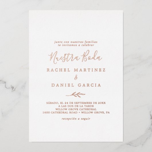 Mindestleaf | Rose Gold Foil Folieneinladung (Vorderseite)