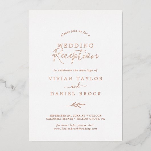 Mindestleaf | Rose Gold Foil Hochzeitsempfang Folieneinladung (Vorderseite)