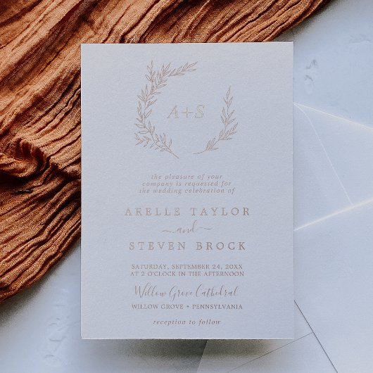 Mindestleaf | Rose Gold Foil Monogram Wedding Folieneinladung