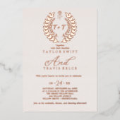 Mindestleaf | Rose Gold Foil Monogram Wedding Folieneinladung (Vorderseite)