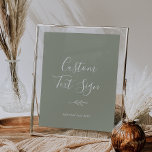 Mindestleaf | Sage Green Custom Text Sign Poster<br><div class="desc">Dieses minimale Blatt-Pin-Grün-Zeichen ist perfekt für eine Hochzeit. Die Silhouette ist schlicht, grün, grün, grün und in minimalistischem Bergbohustyp gehalten. Passen Sie die Formulierung an, um alles zu sagen, was Sie wollen! Dieses Schild kann für Karten und Geschenke, Gästebuch, Hochzeitshashtag, Favoriten, Dessert Bar — alles! Es kann für eine Hochzeit,...</div>