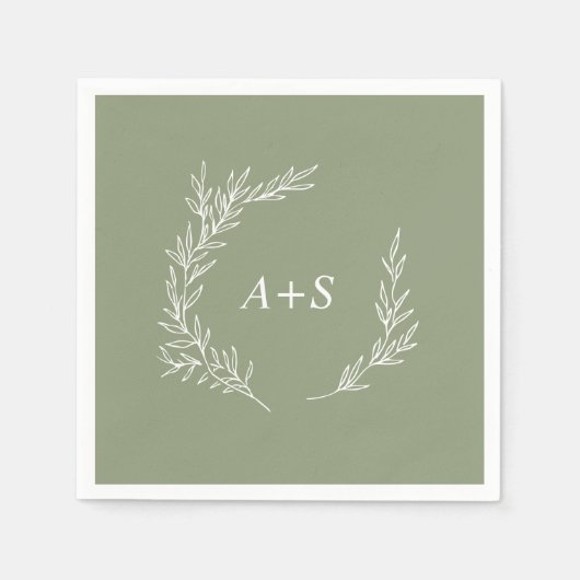 Mindestleaf | Sage Green Monogram Wedding Serviette (Vorderseite)