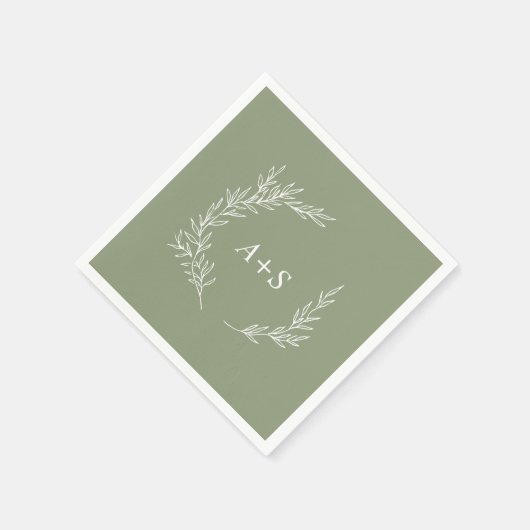 Mindestleaf | Sage Green Monogram Wedding Serviette (Ecke)