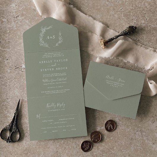 Mindestleaf | Sage Green Wedding All In One Einladung
