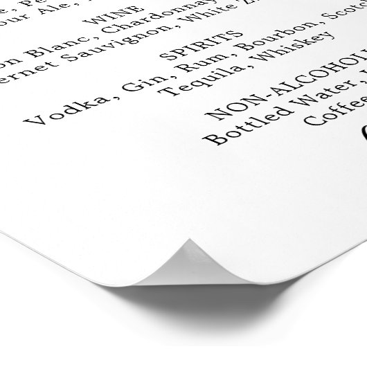 Mindestleaf | Schwarz-Weiß-Menü für Hochzeitsgeträ Poster (Ecke)