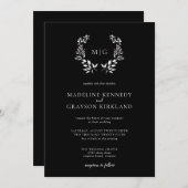 Mindestleaf | Schwarz-weiße Monogramm-Hochzeit Einladung (Vorne/Hinten)