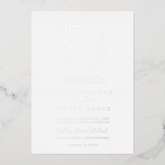 Mindestleaf | Silver Foil Formal Monogram Wedding Folieneinladung (Vorderseite)