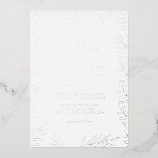 Mindestleaf | Silver Foil Frame Wedding Folieneinladung (Vorderseite)