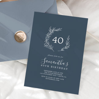 Mindestleaf | Slate Blue 40. Geburtstag Einladung