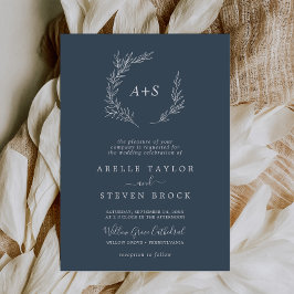 Mindestleaf | Slate Blue Formal Monogram Wedding Einladung