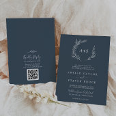 Mindestleaf | Slate Blue Monogram QR Code Wedding Einladung