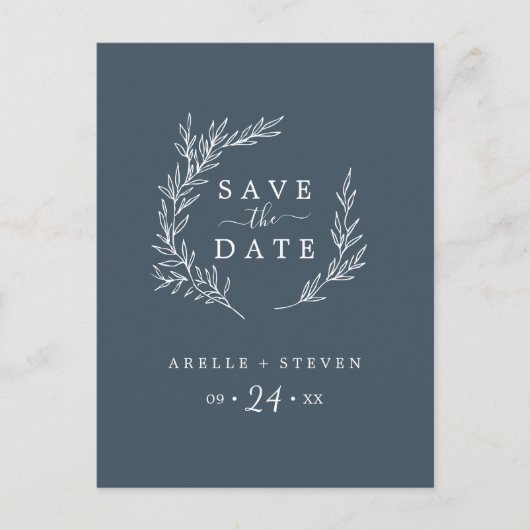 Mindestleaf | Slate Blue Save the Date Einladungspostkarte (Vorderseite)