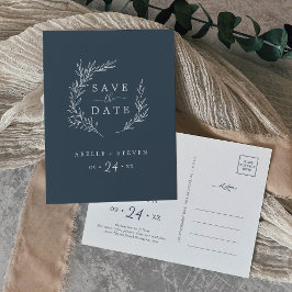 Mindestleaf | Slate Blue Save the Date Einladungspostkarte