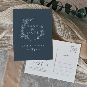 Mindestleaf   Slate Blue Save the Date Einladungspostkarte