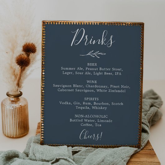 Mindestleaf | Slate Blue Wedding Drinks Menü Poster