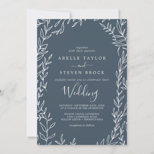 Mindestleaf | Slate Blue Wedding Einladung (Vorderseite)