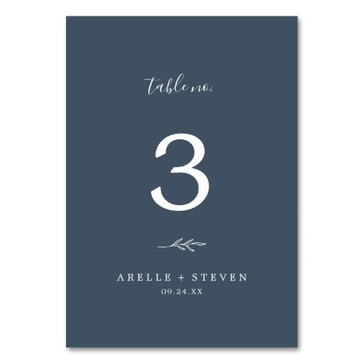 Mindestleaf | Slate Blue Wedding Tischnummer (Vorderseite)