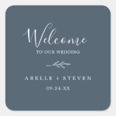 Mindestleaf | Slate Blue Wedding Welcome Quadratischer Aufkleber (Vorderseite)