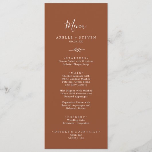 Mindestleaf | Terracotta Dinner and Drinks Menu Menükarte (Vorderseite)