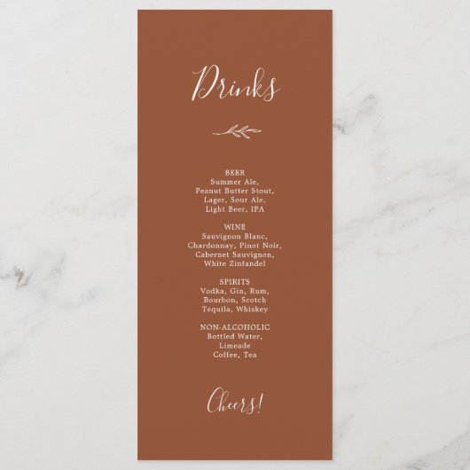 Mindestleaf | Terracotta Dinner and Drinks Menu Menükarte (Rückseite)