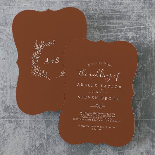 Mindestleaf | Terracotta Monogram Back Wedding Einladung
