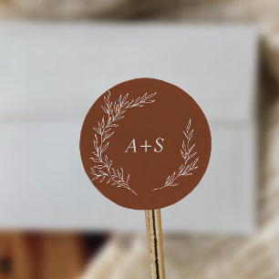 Mindestleaf   Terracotta Monogram Umschlag Aufkleb Runder Aufkleber