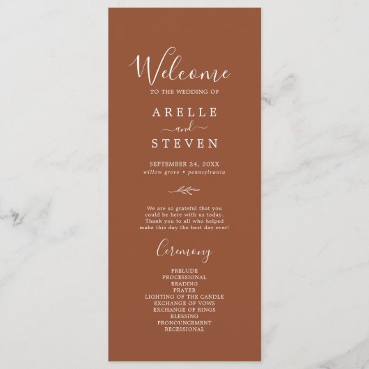 Mindestleaf | Terracotta Wedding Program Programm (Vorderseite)