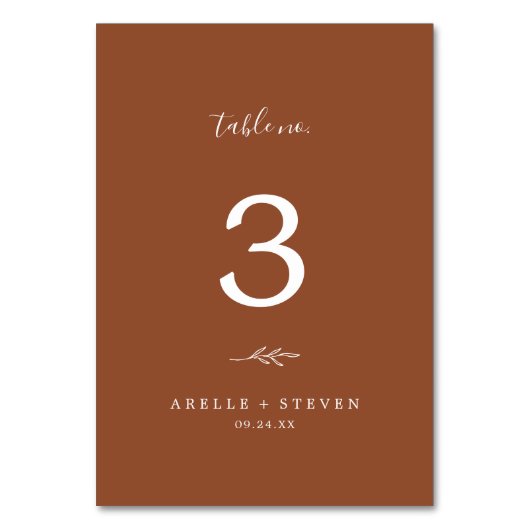 Mindestleaf | Terracotta Wedding Tischnummer (Vorderseite)