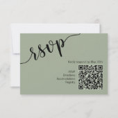 Mindestskript QR-Code Sage Grün RSVP Karte (Vorderseite)