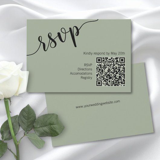 Mindestskript QR-Code Sage Grün RSVP Karte