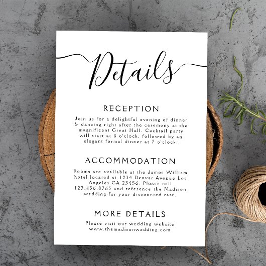 Mindestwert für die Hochzeitdetails Begleitkarte