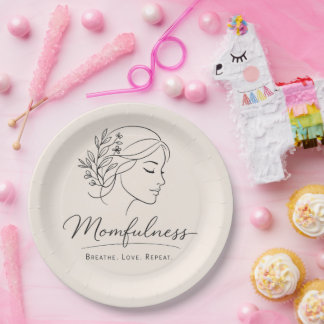 Mindful Mom Floral Line Art Pappteller